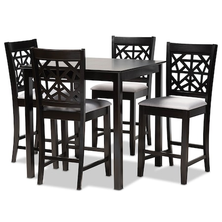 Baxton Studio Devon Grey Upholstered and Espresso Wood 5-Piece Pub Dining Set 166-10765-9776